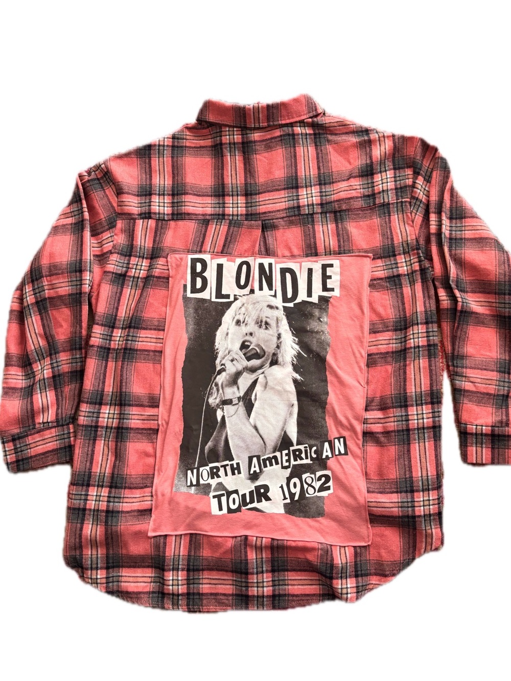 Upcycled Blondie Concert Plaid Button-Down Flannel Shirt - Handmade